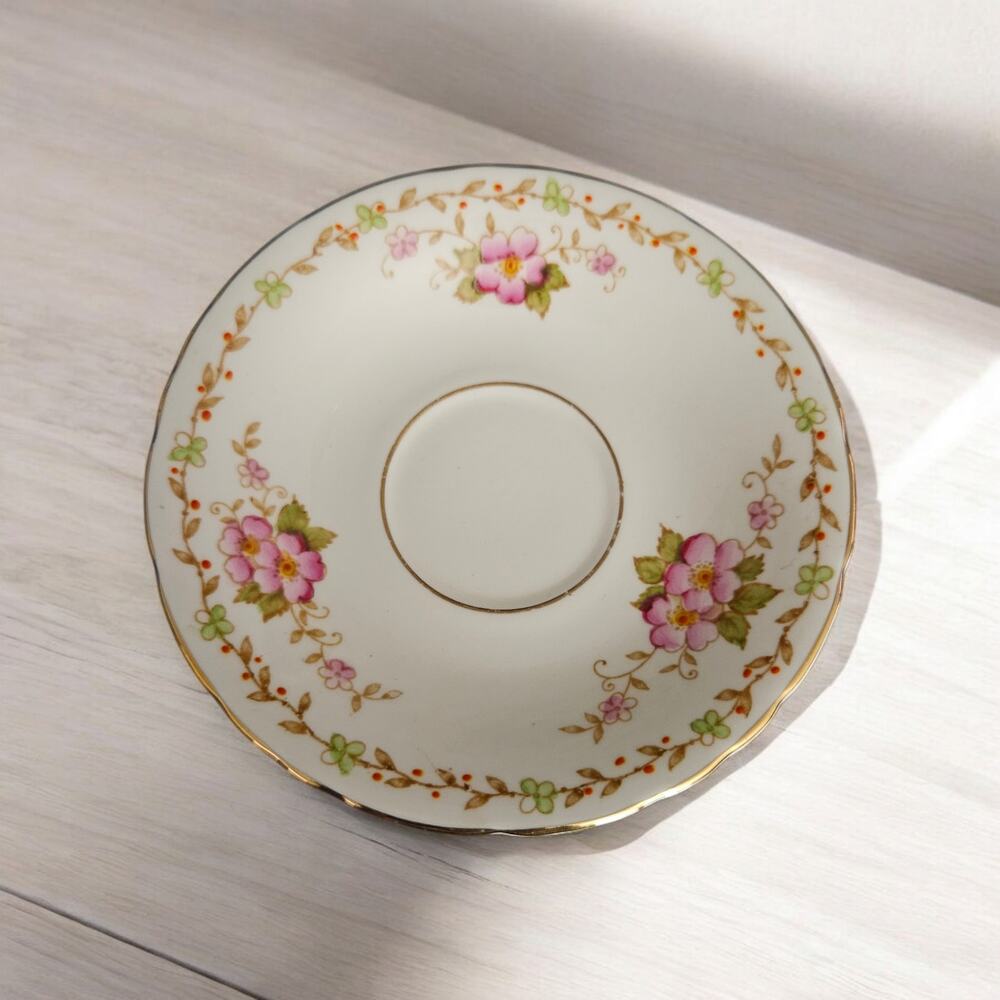 Sutherland China Pink Floral Gold Trim Bone China Saucer Set of 5 England